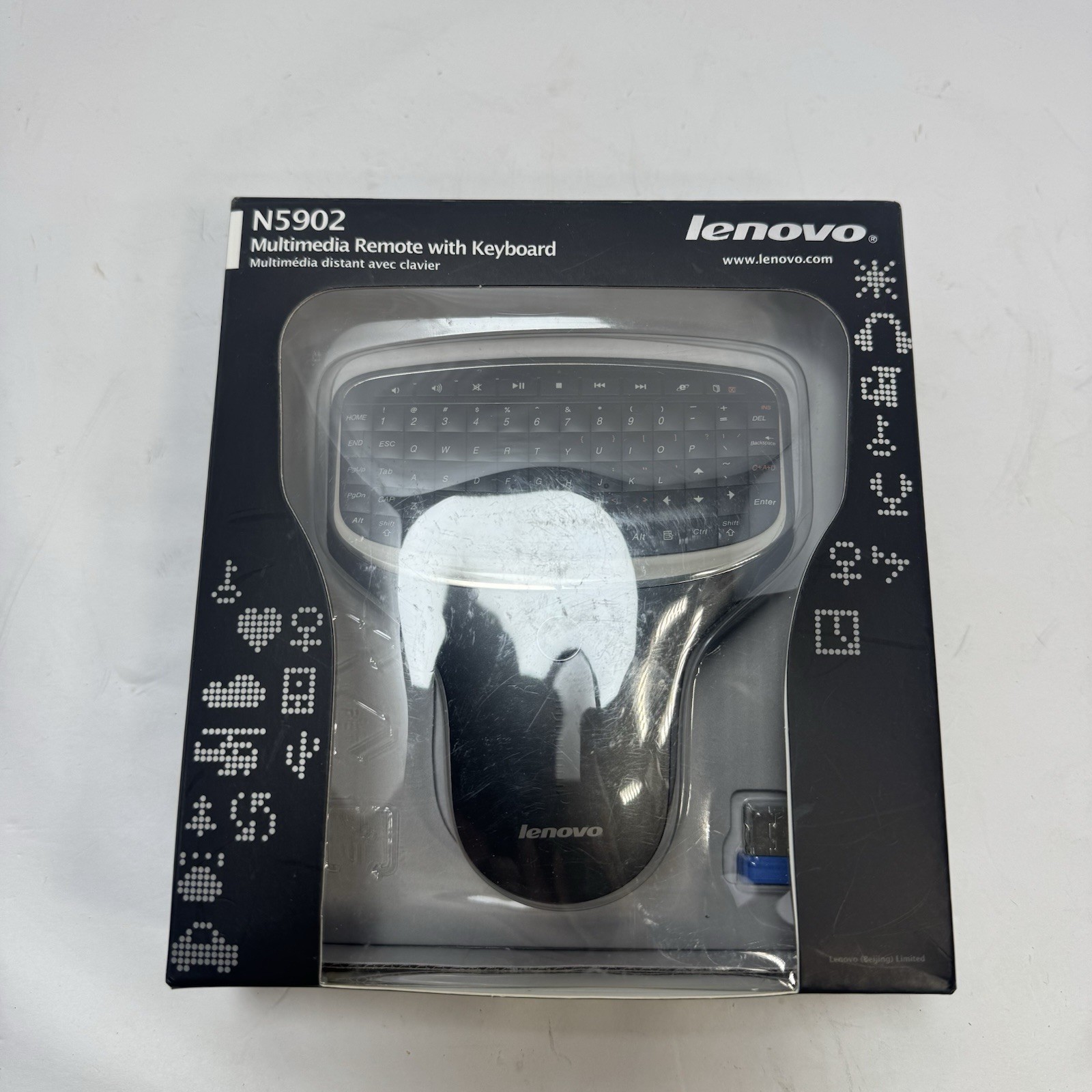 NOS Lenovo N5902 Multimedia Wireless Remote Keyboard with DONGLE