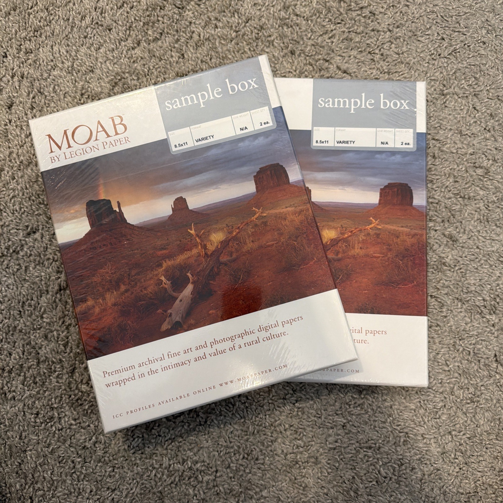 Lot of 2 Moab by Legion Paper 8.5" x 11" Variety Sample Boxes - brand new boxes