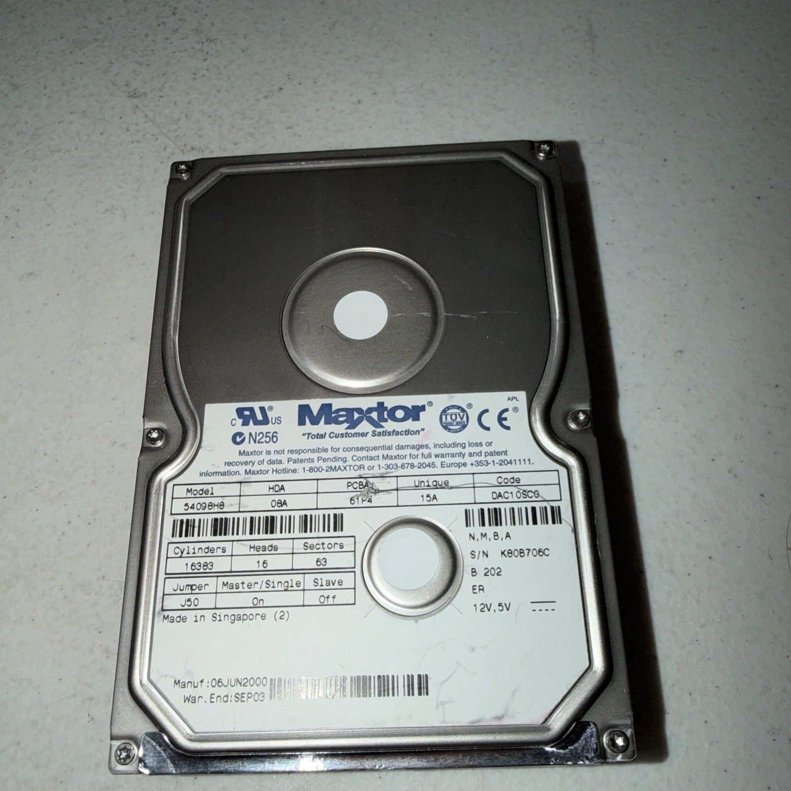 Maxtor 54098H8 N256 15A (UNTESTED)