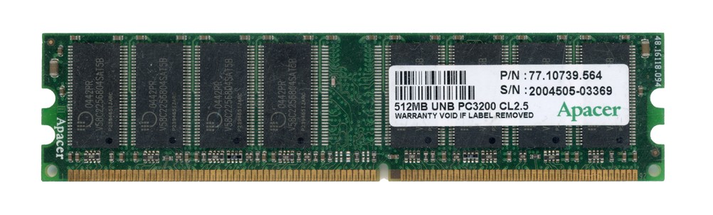 MEMORY APACER 512MB DDR PC3200 400MHz 77.10739.564 Non-ECC