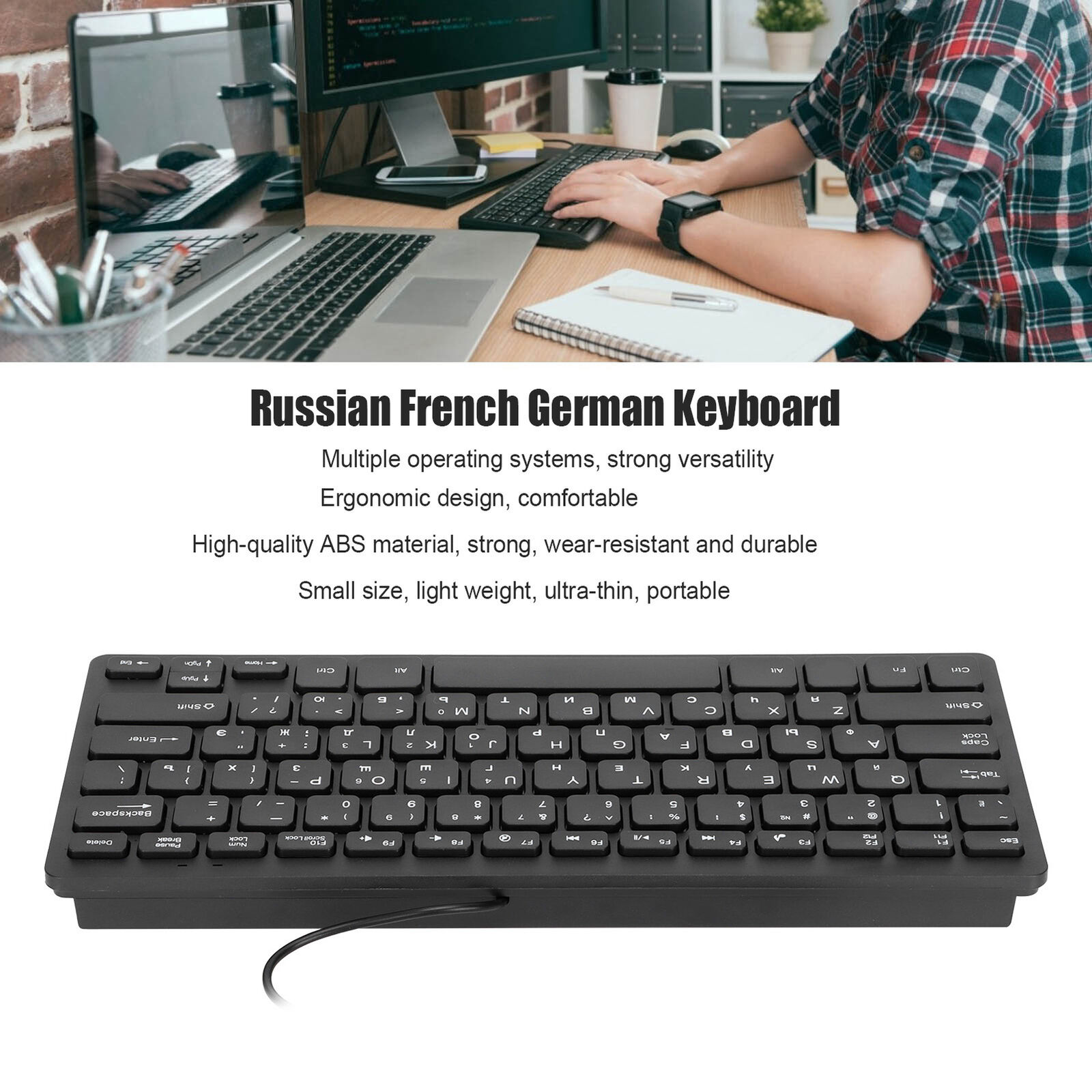 Computer Keyboards Ergonomic Design UltraThin Mini Durable Wired 78 Keys