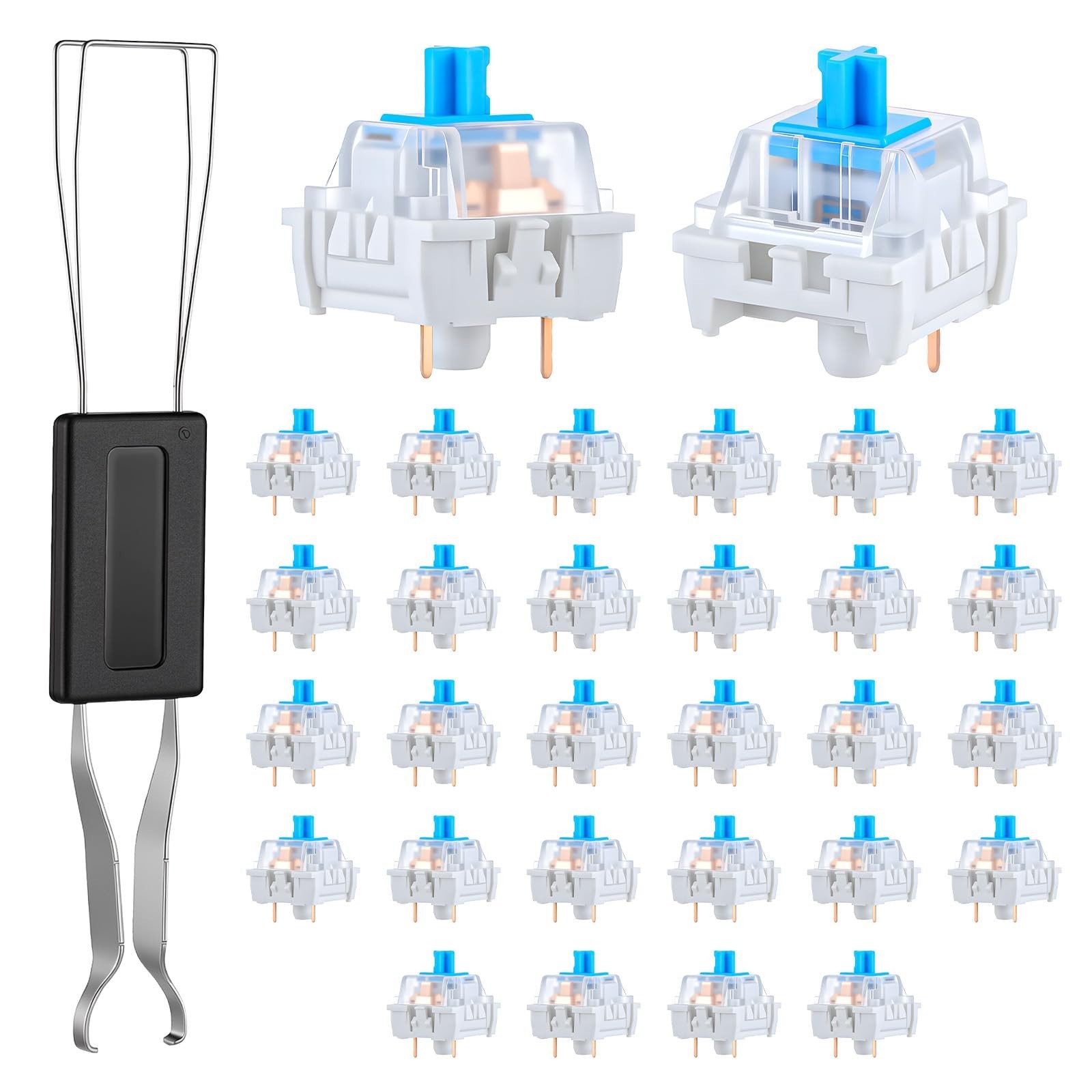 30Pcs Blue Mechanical Keyboard Switches 3Pin Tactile Clicky with Puller Tools