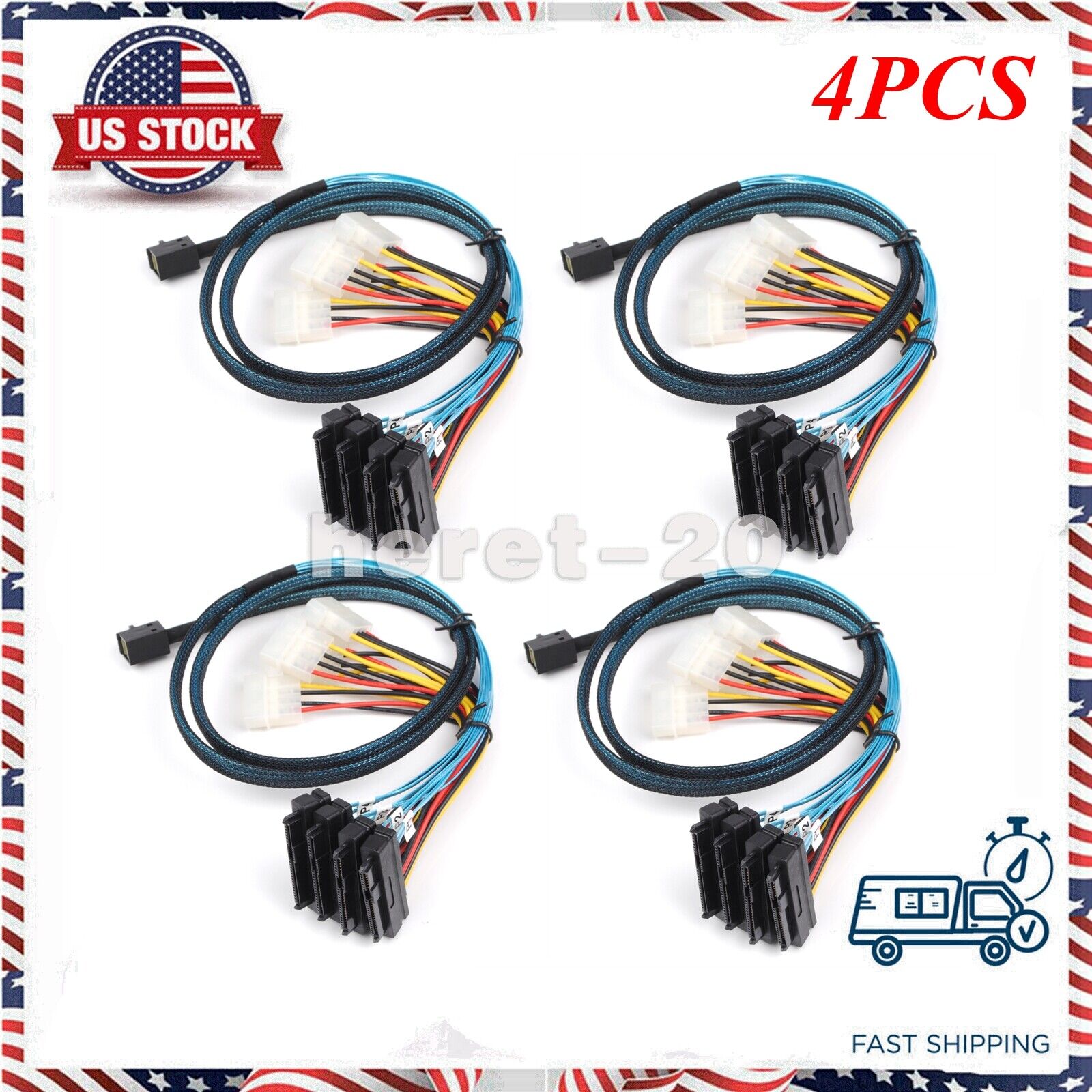 4PCS Mini SAS HD SFF-8643 to 4x SFF-8482 Connector with Power Port Hard Drive 1M