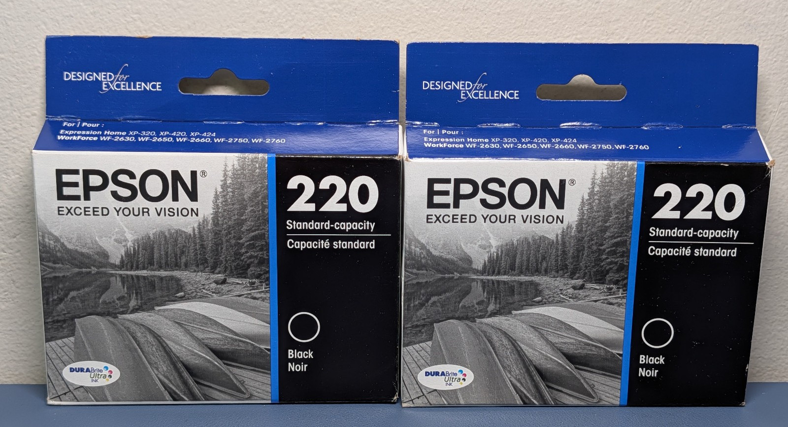 2PK Genuine Epson 220 Black Ink T220120 Standard Capacity NEW BB 02/2026
