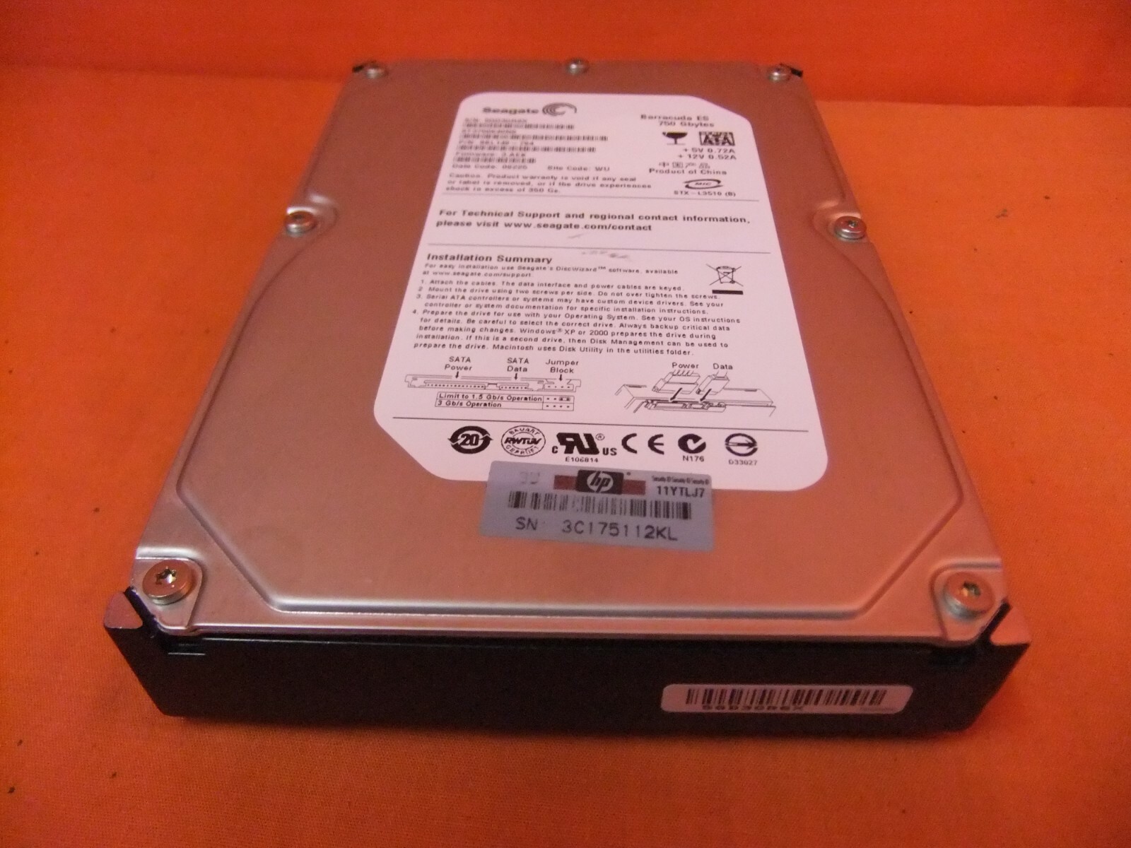 462595-B21 HP 462618-001 750GB 3G SATA 7.2K RPM LFF3.5" NON-HOT PLUG MIDLNE HARD