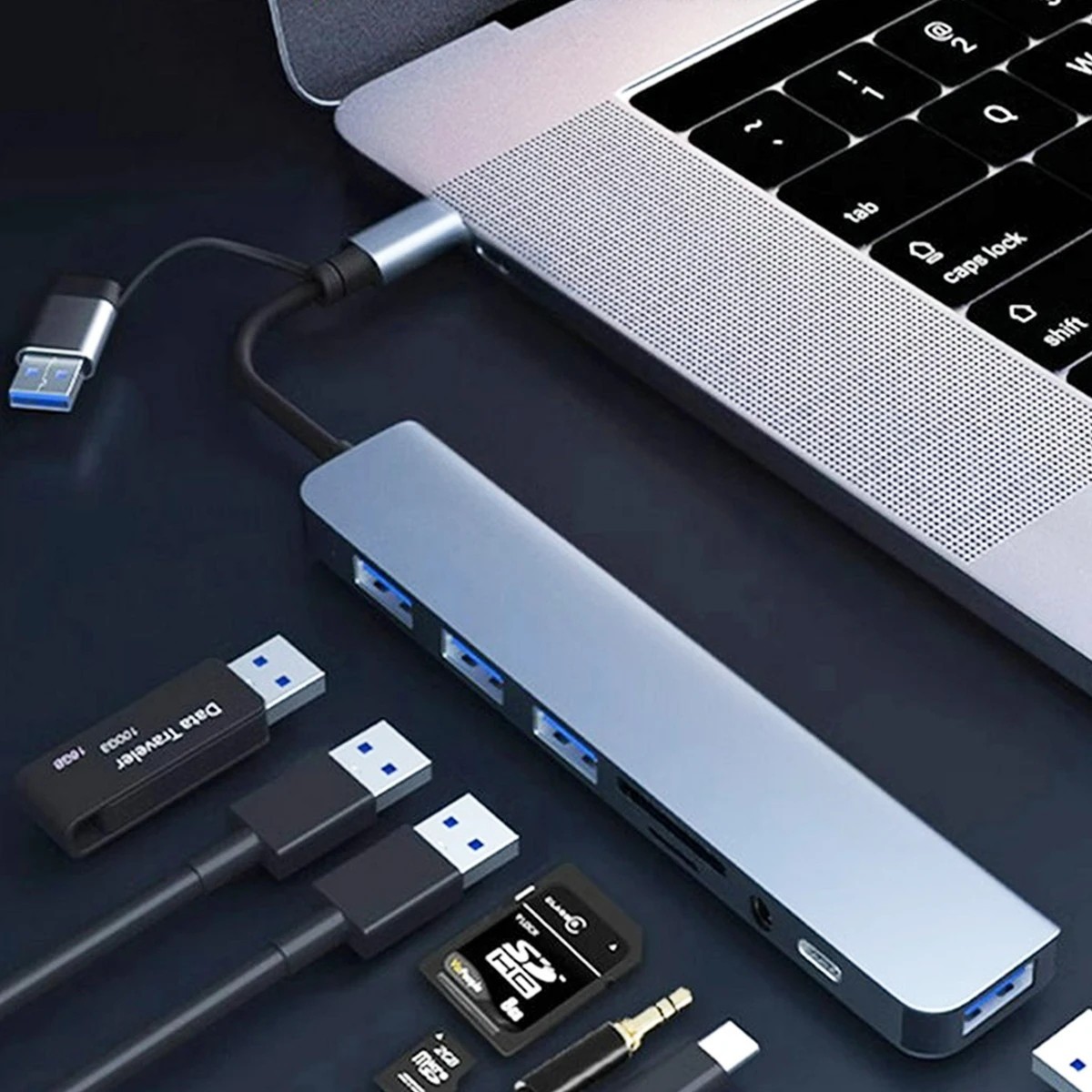 8-in-1 USB Hub USB 3.0 USB-C Card Reader SD TF Multi Port Adapter
