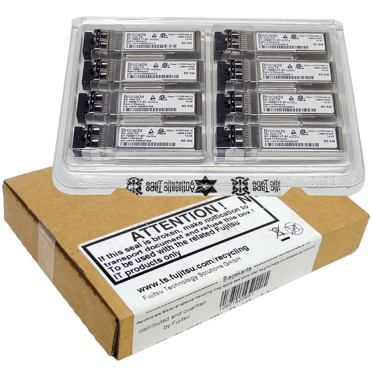 8 x Brocade SFP+ 8GB SW Mini GBIC Transceiver Module 57-1000117-01 New/New Original Packaging