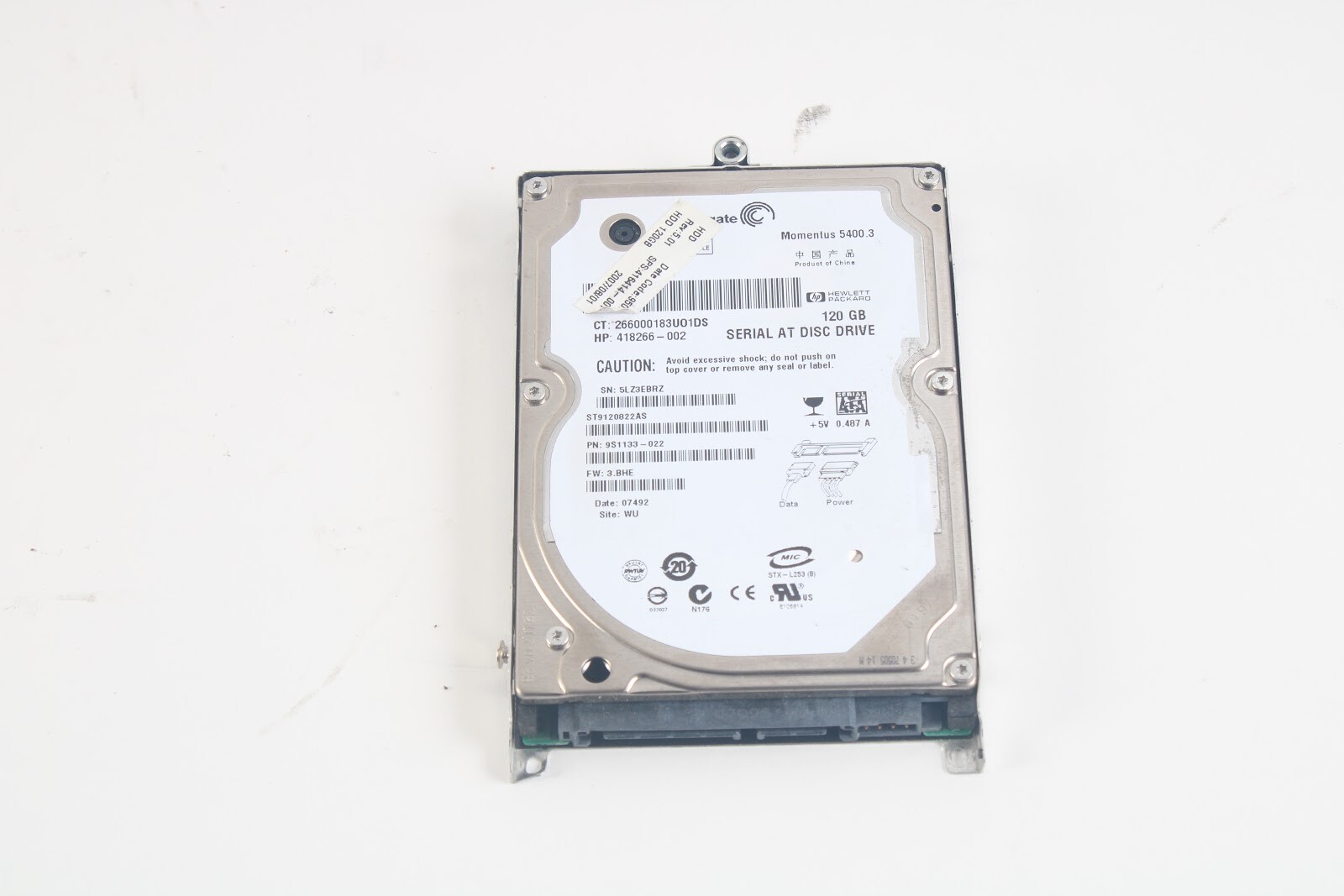 HP 120GB 418266-002 Seagate ST9120822AS 9S1133-022 SFF 2.5in Hard Disk Drive HDD