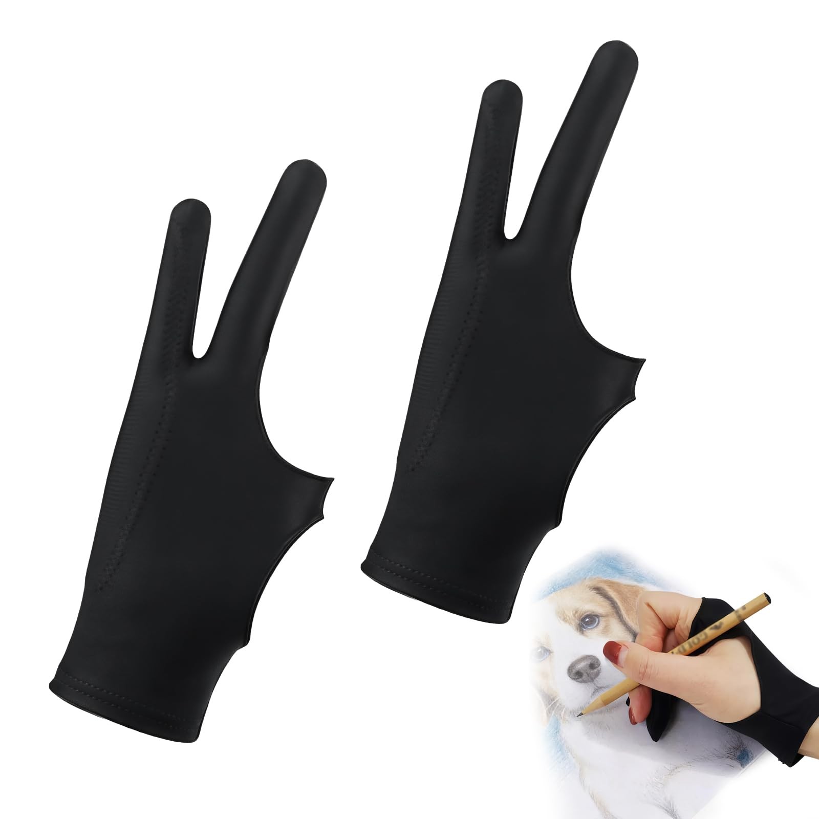 Drawing Glove,2 PCS Artist Gloves with Two Fingers,3-Layer Palm Rejection Digita
