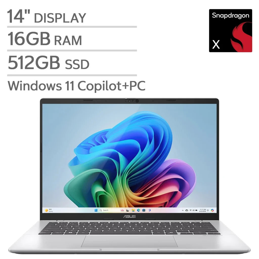 ASUS Vivobook 14" Laptop WUXGA Snapdragon X 16GB 512GB SSD X1407QA-BS56
