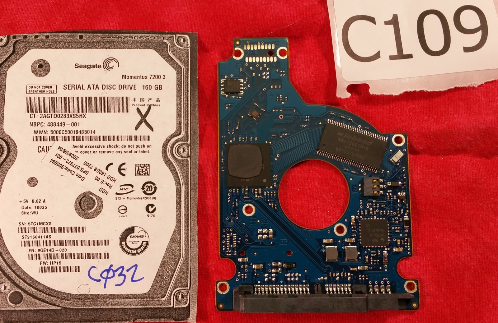 SEAGATE ST9160411AS 9GE14D-020 HP15 100513569 577972-001 Hard Drive PCB