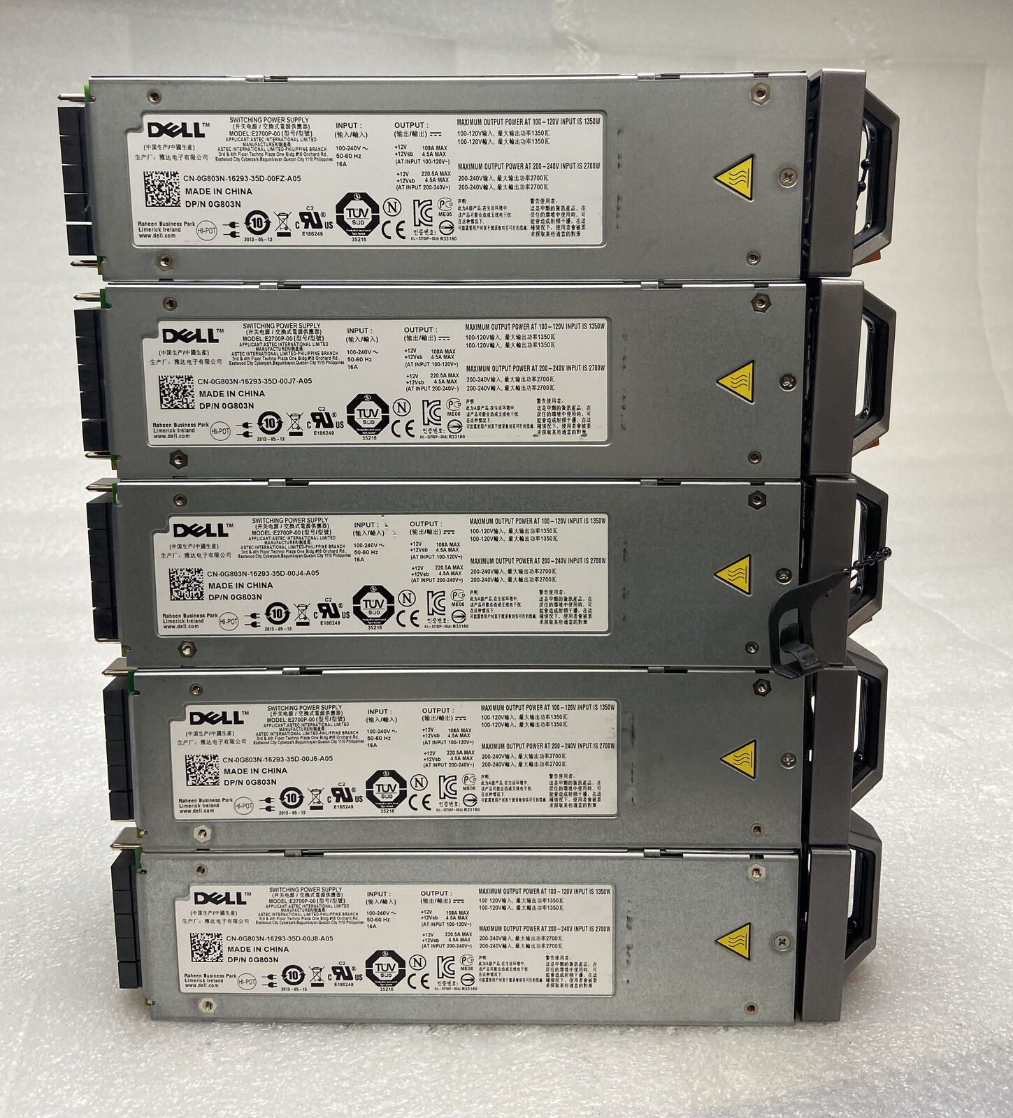 LOT OF 5 DELL PowerEdge M1000E 2700W E2700P-00 Switching Power Supply 0G803N