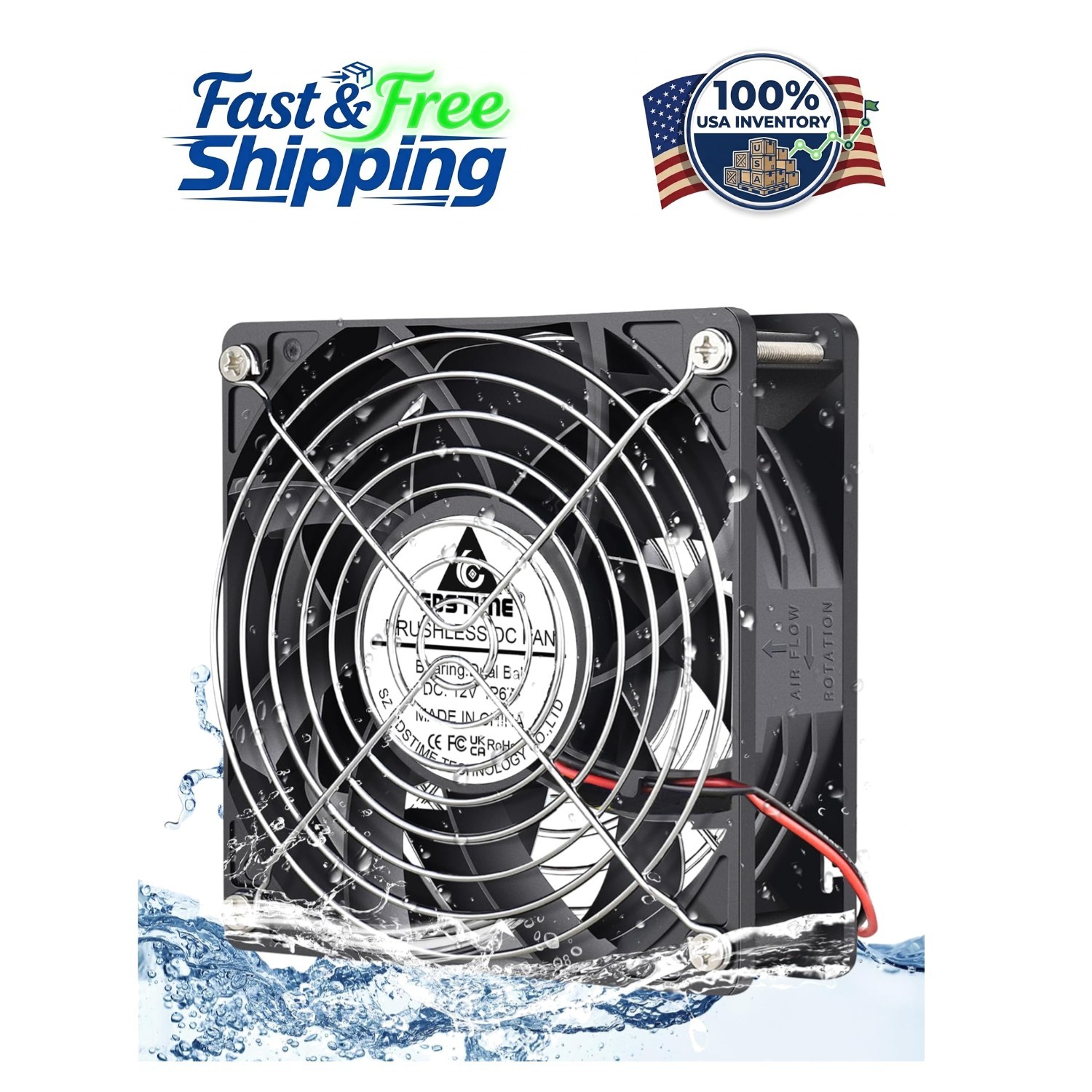 High Performance 12V  Waterproof 120mm Fan - Dual Ball Motor & 116 CFM