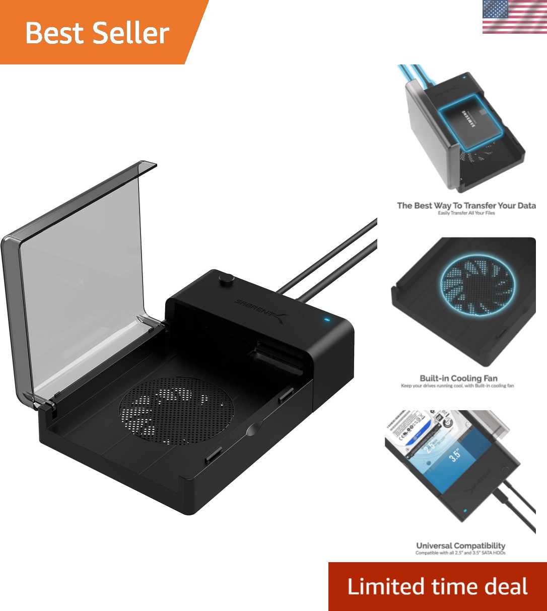 USB 3.0 to SATA Hard Drive Dock with Cooling Fan EC-DFFN | Lay-flat hard driv...