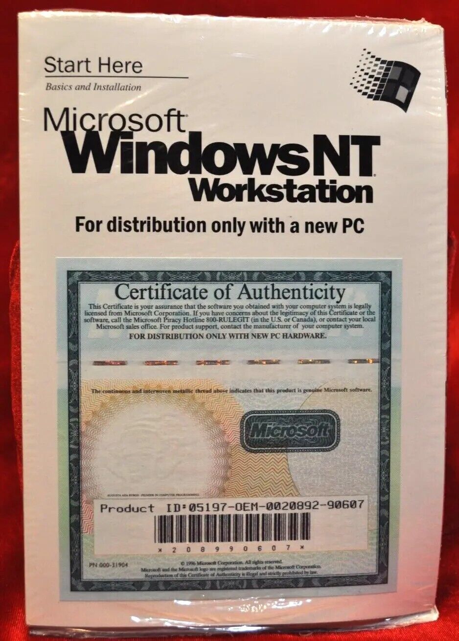 Microsoft Windows NT Workstation 4.0A Full Earliest Version Sealed 3 1/2\