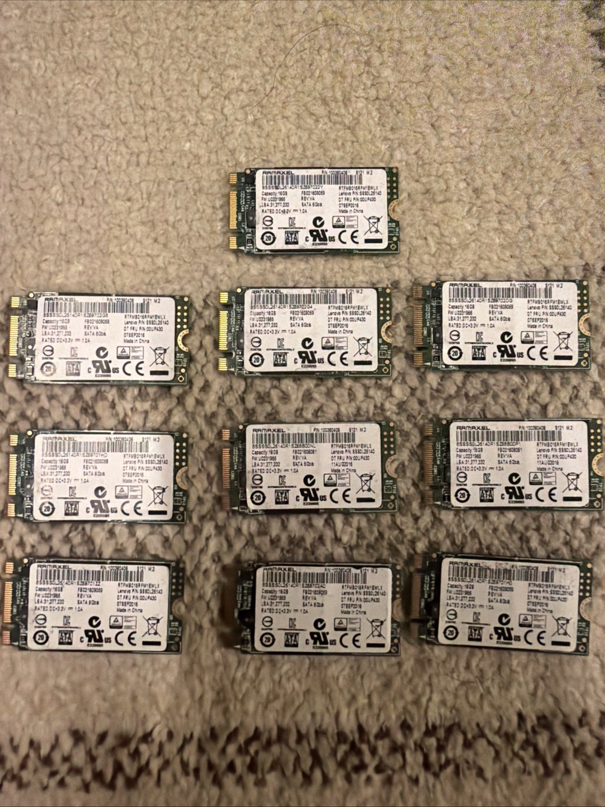 Lot Of 10x 16GB M.2 SATA SSD Ramaxel S121 Lenovo SSS0L25140 FRU 00UP430