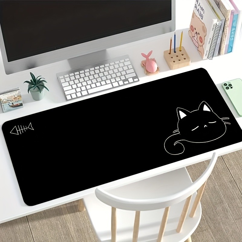 1pc Large Size Esports Gaming Mouse Pad, Black Background White Sketch Black C