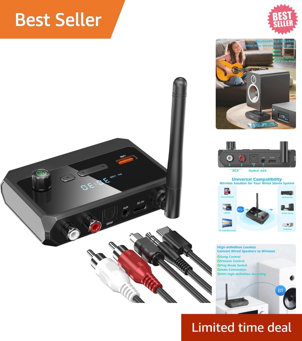 Bluetooth 5.4 Audio Receiver – Upgrade Your Home Stereo with RCA & AUX Connec...