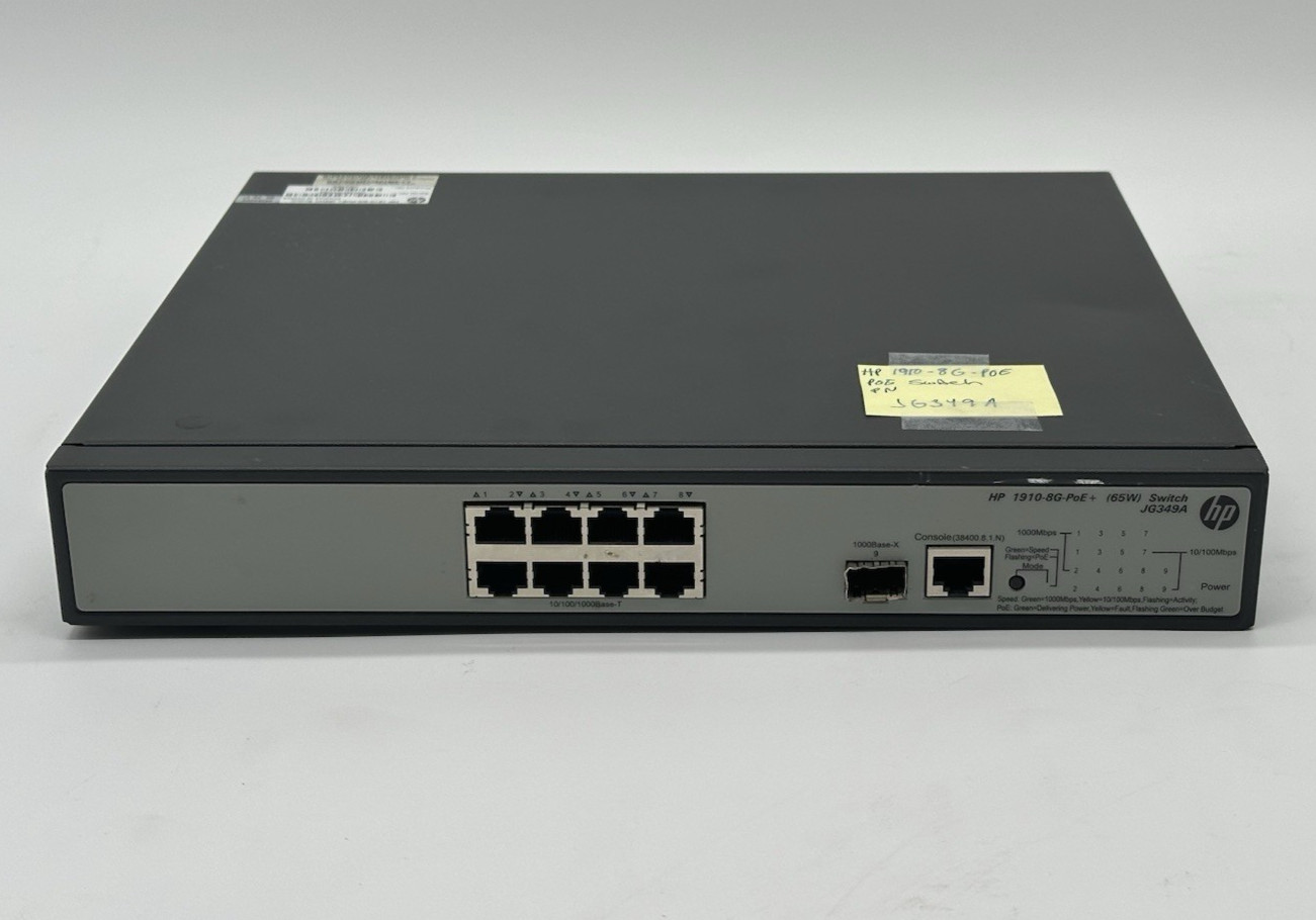 HP 1910 (JG349A) 8-Ports Smart Managed Ethernet Switch for Small Business-No AC