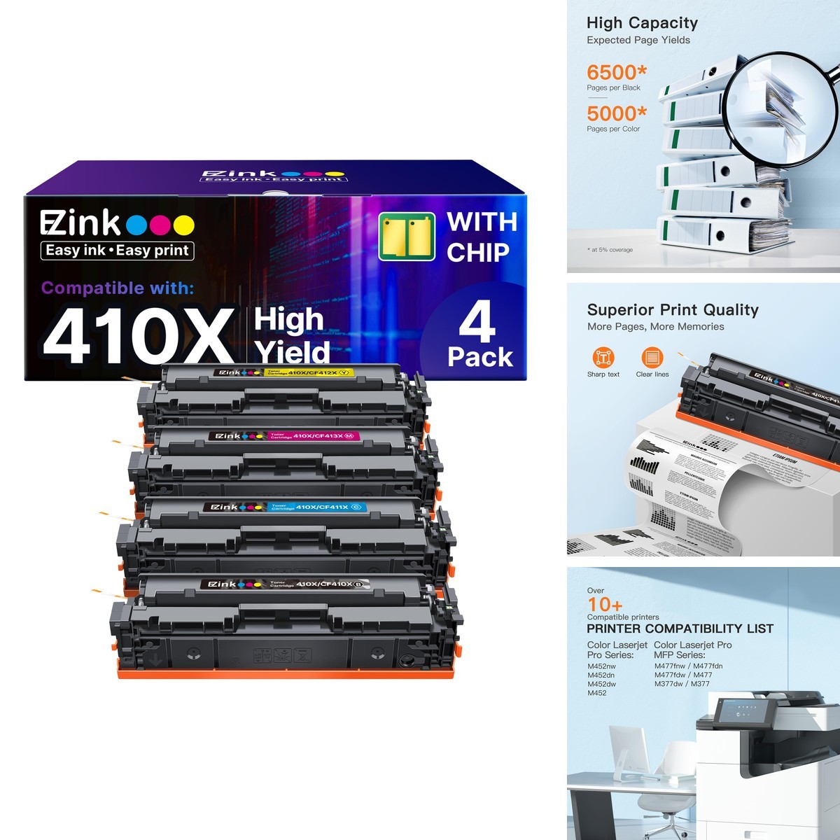 E-Z Ink 410X Toner Cartridge Compatible for HP Color LaserJet Pro MFP M477 M452