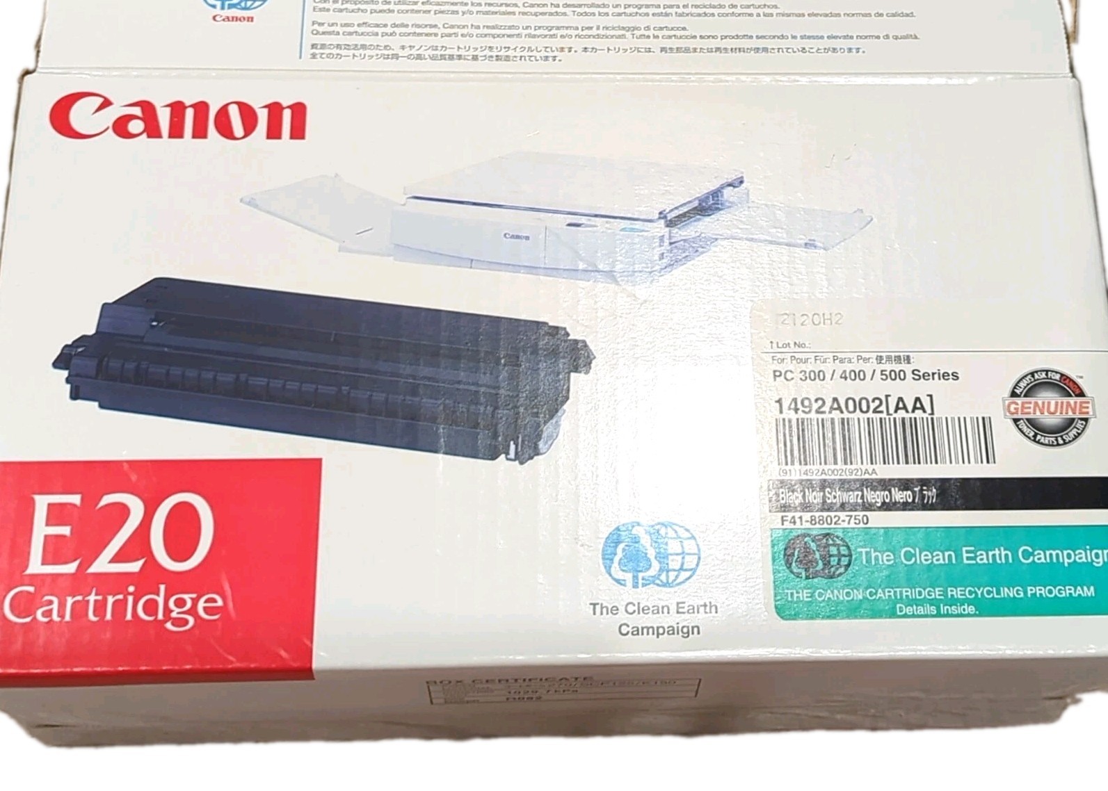 Canon Genuine E20 Black Laser Toner Cartridge 1492A002[AA] for PC-30/40