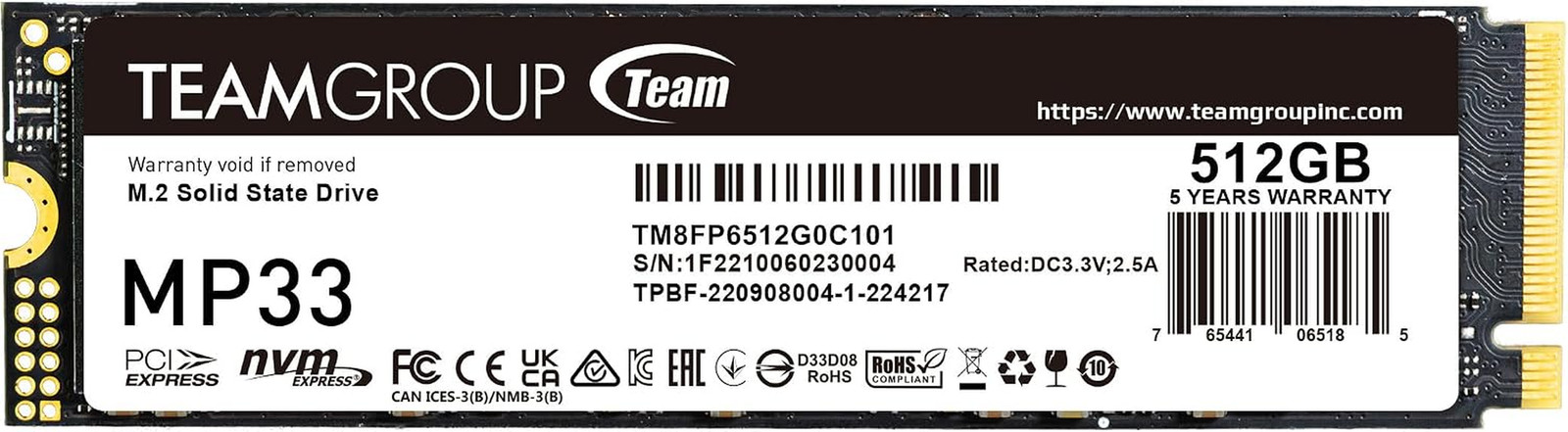 MP33 512GB SLC Cache 3DNAND TLC Nvme Pcie Gen3X4 M.2 2280 Internal SSD R/W up to