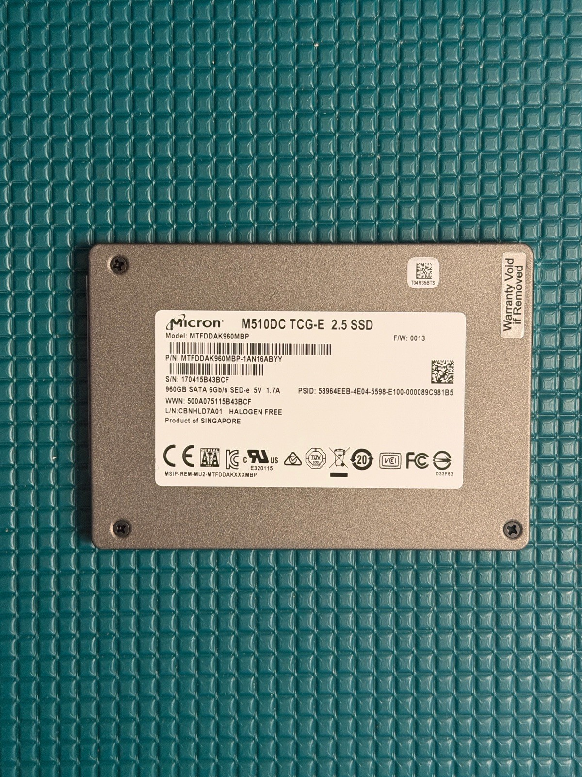 Micron M510DC 960GB SATA SSD 2.5” Enterprise 100% Health  ~150 Power On Hours