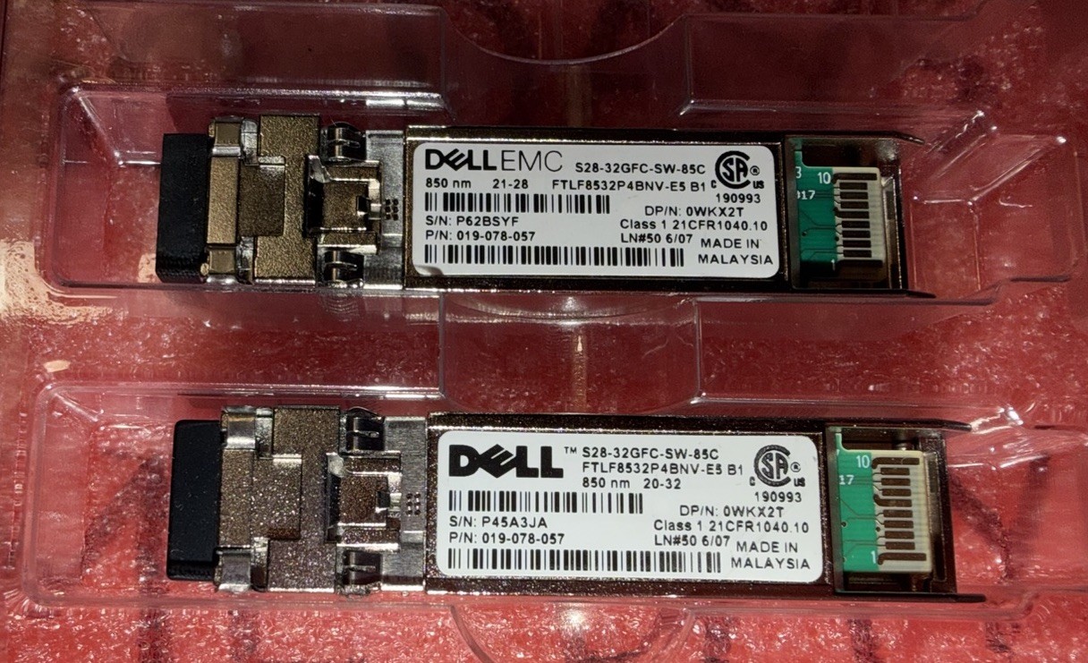 4x 0WKX2T Dell EMC S28-32GFC-SW-85C 850nm SWL 100m 32G FC SFP+ Transceiver