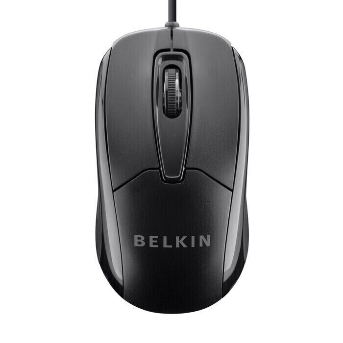 Belkin F5M010QBLK USB 3 Button Scroll Wheel Mouse Wired Ergonomic Black NEW