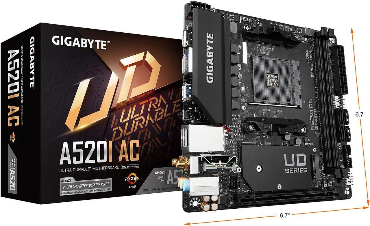 GIGABYTE A520I AC AM4 Q-Flash Plus,RGB Fusion 2.0, WiFi Mini ITX AM4 Motherboard