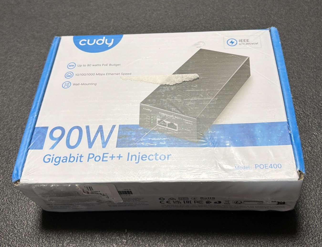 New 1-pc CUDY 90W Gigabit POE/POE+/POE++ Injector 10/100/1000Mbps POE400