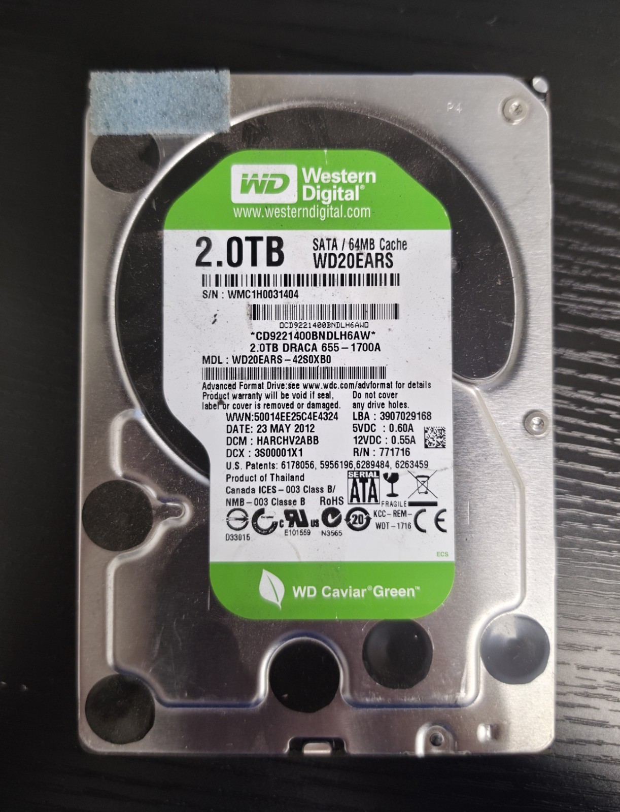 Western Digital Caviar Green 3.5" 2TB 64M 3Gbps SATA Desktop Hard Drive WD20EARS