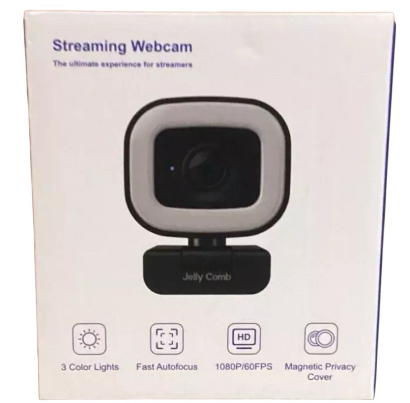 Jelly Comb W15 Streaming Webcam Adjustable Ring Light 1080P Privacy Cover NEW 