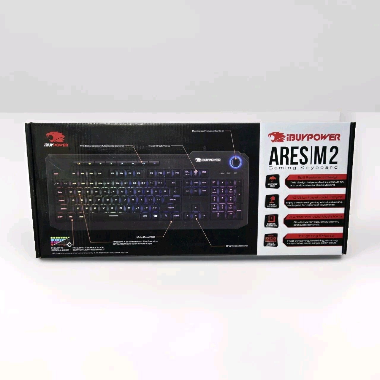 iBuyPower IBP Ares M2 Gaming Keyboard RGB Lighting- Spill Resistant - New In Box