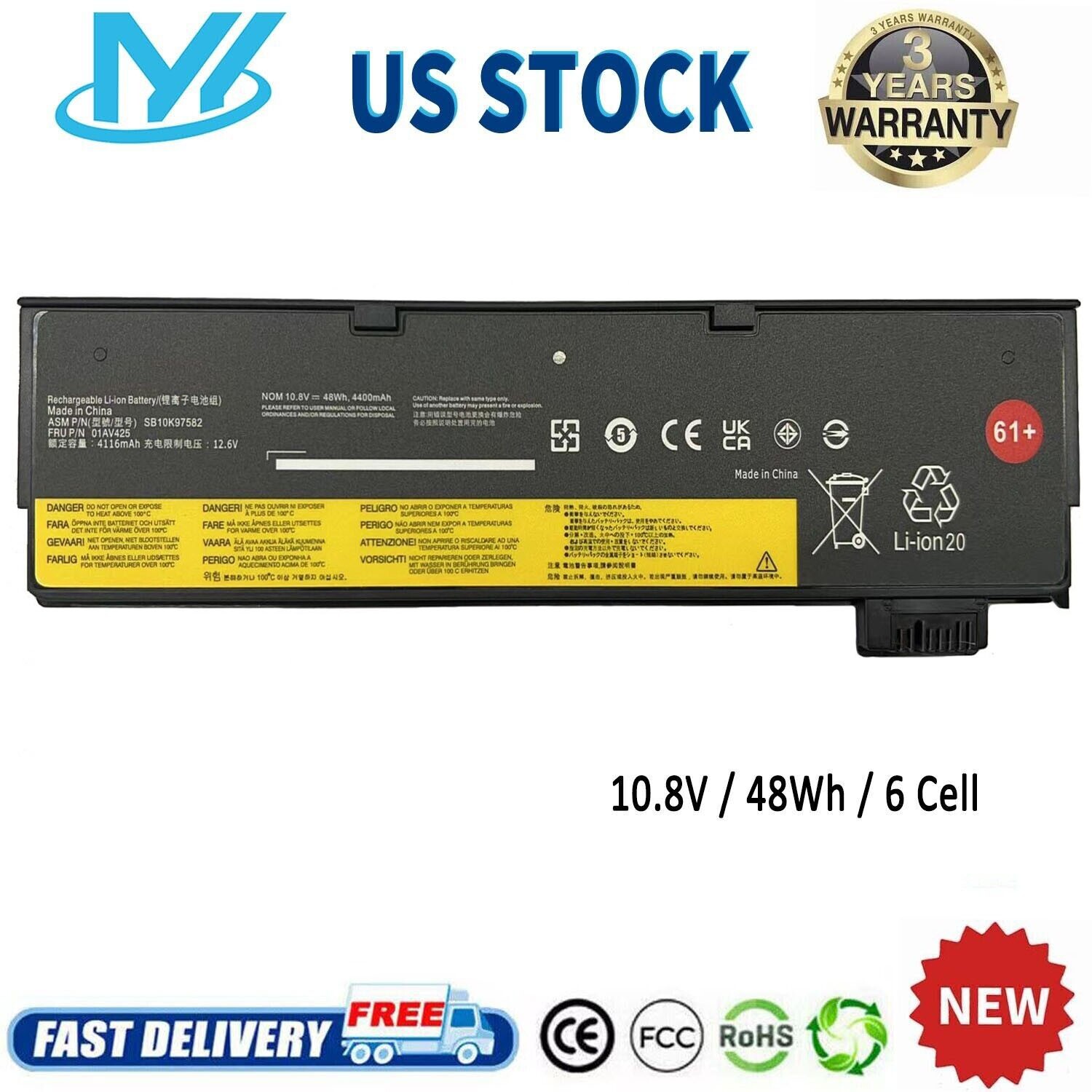 ✅10x 61+ Battery For Lenovo Thinkpad T470 T480 T570 01AV425 01AV424 P52S P51S
