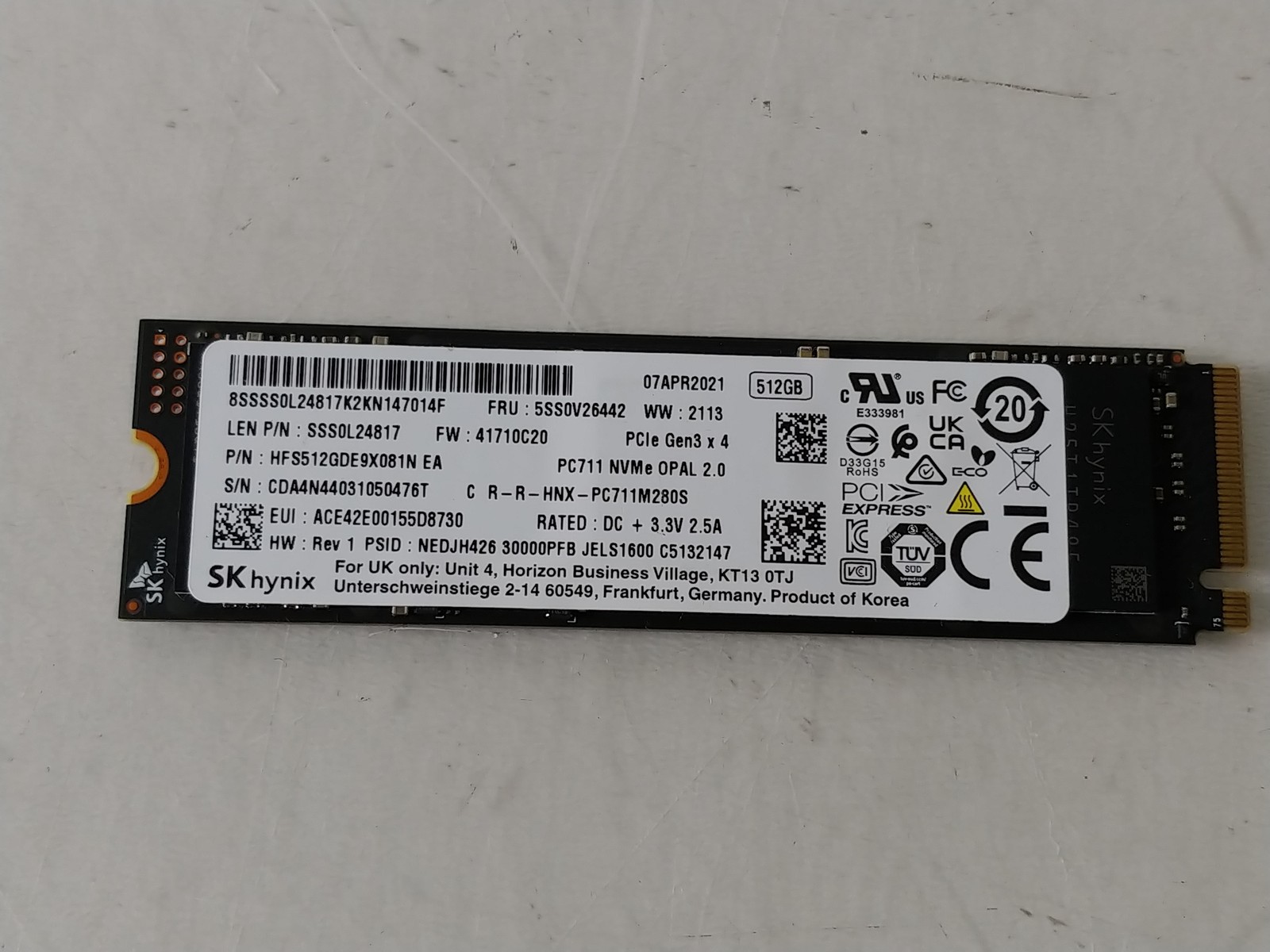 SK Hynix PC711 HFS512GDE9X081N 512 GB PCIe Gen3 80mm SSD