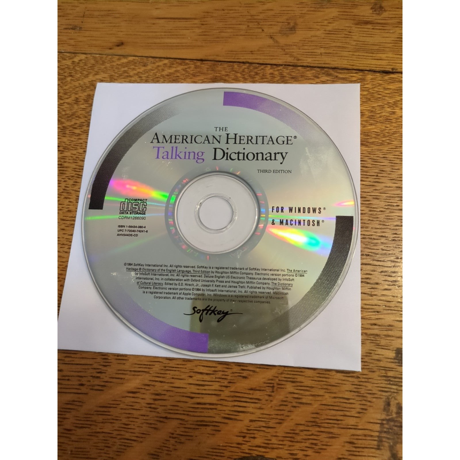 Classic Pc Software - The American Heritage - Talking Dictionary disc only