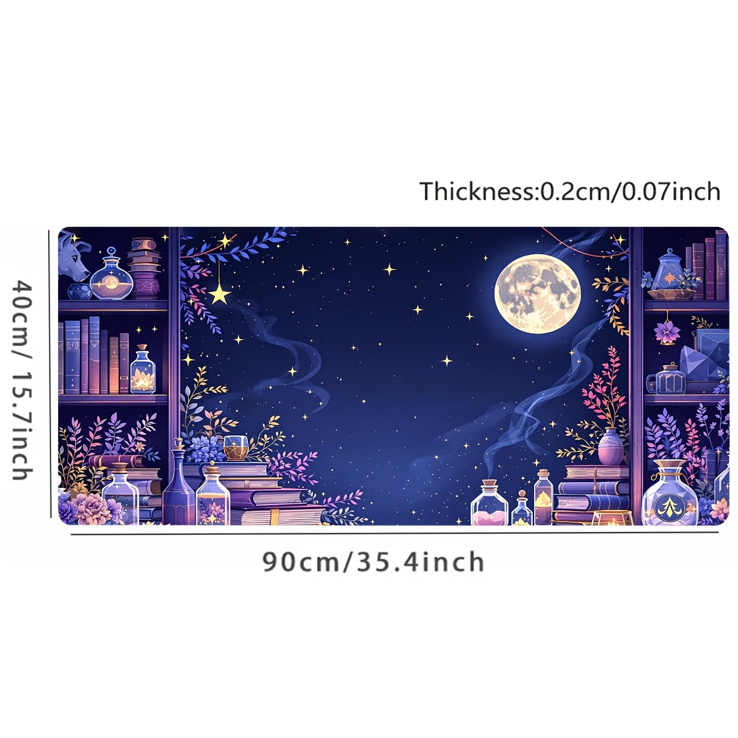 1pc Witchy Magical Moonlit Potion Bookshelf Large Gaming Mouse Pad Smooth Keyb