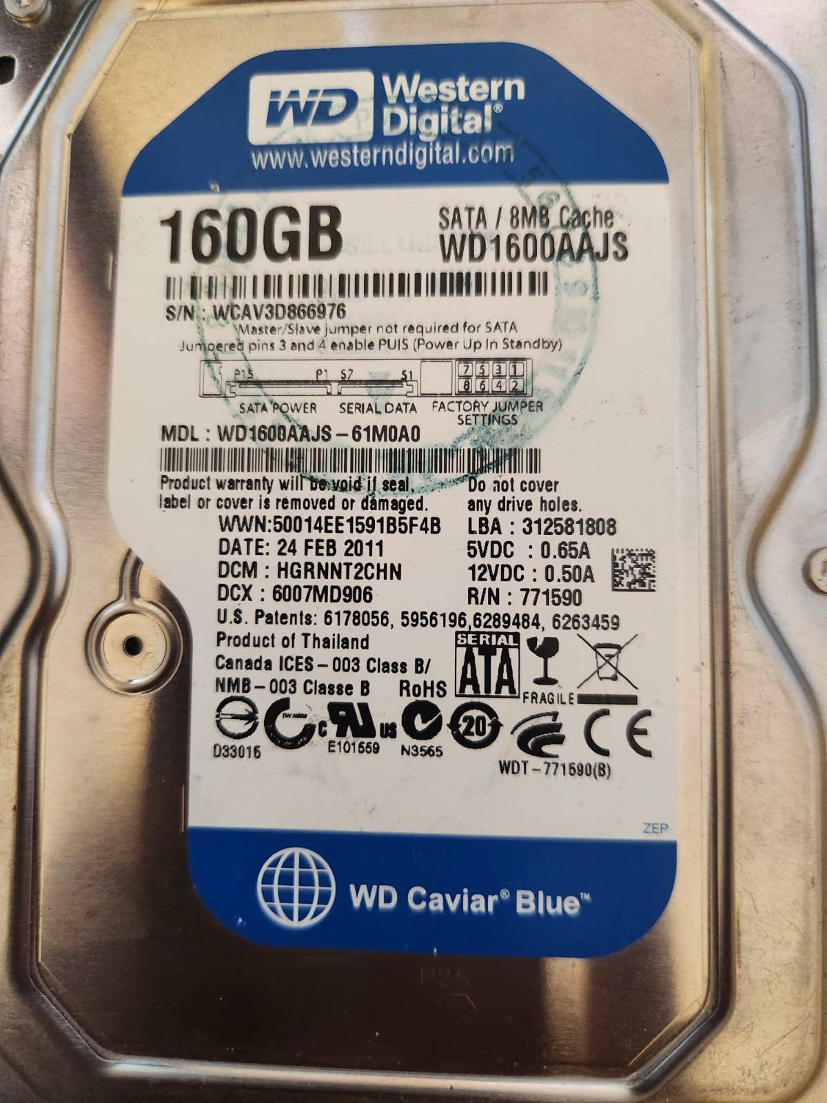Western Digital 160GB WD1600AAJS 7200RPM SATA 3.5" Desktop HDD Hard Disk Drive