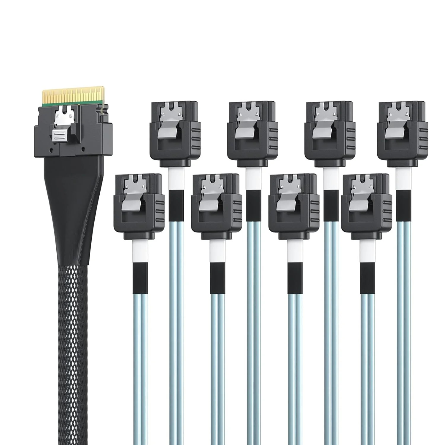 SlimSAS 8i to 8xSATA Cable, SFF-8654 Host to 8 SATA Drives, SAS 3.0 Compatible,