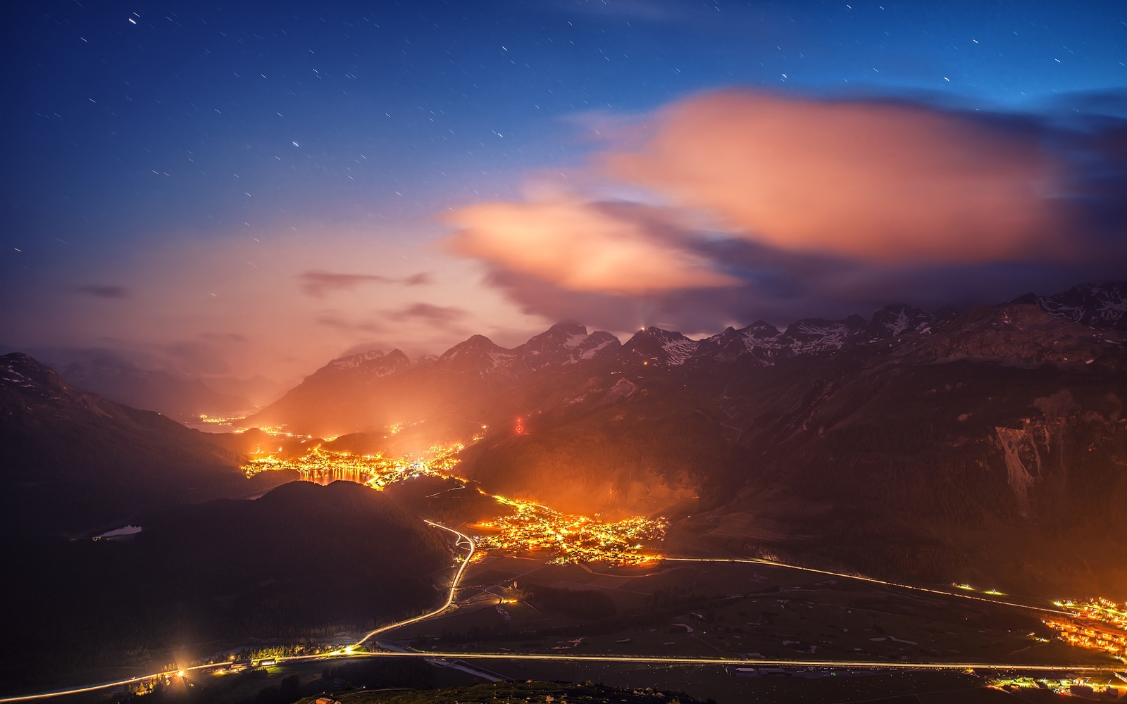 Landscape nature starry night lights mountains cityscape Custom Gaming Mat Desk