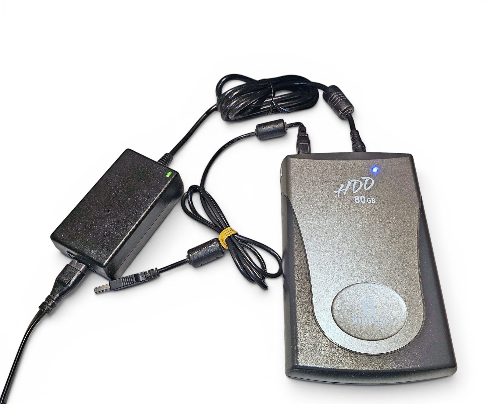 Iomega External HDD 80GB,  DHD080-U; PN 30930300 - with AC Adapter - Turns On
