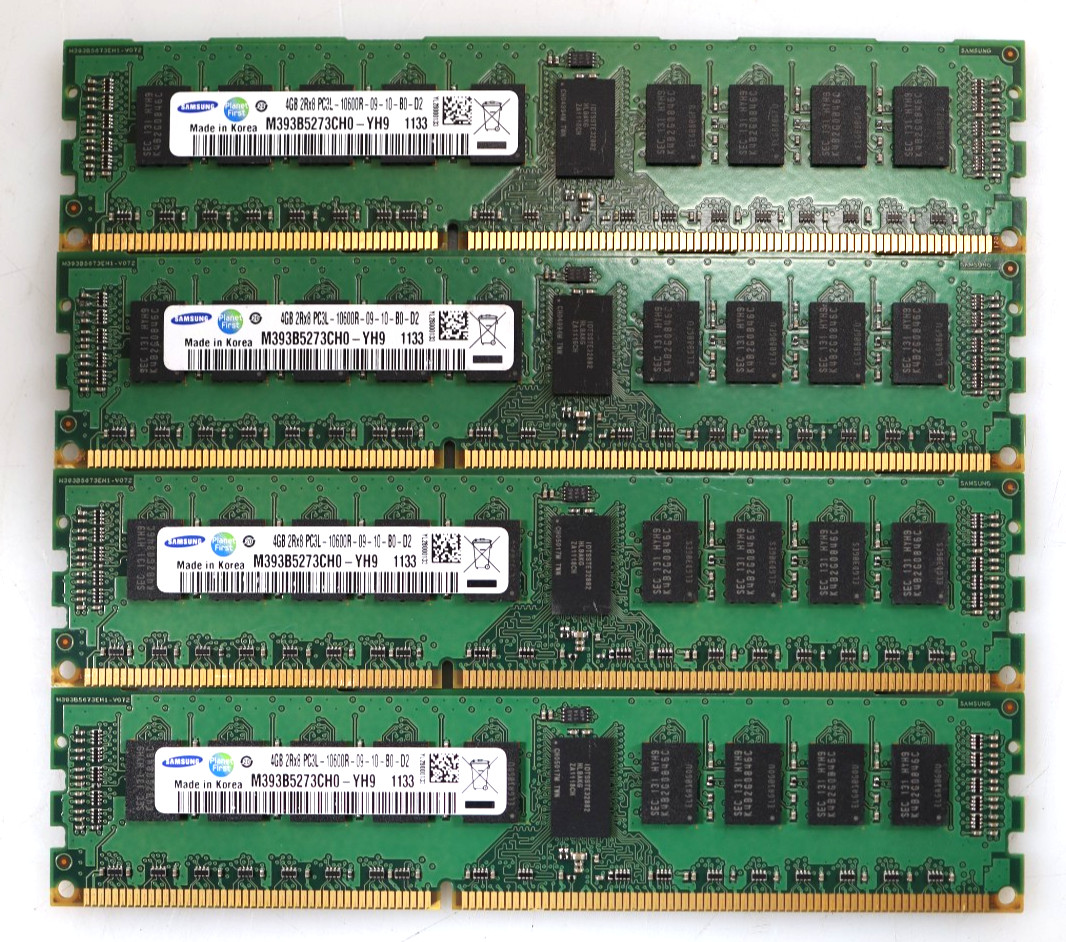 Lot 4x 4GB (16GB) Samsung PC3 KR M393B5273CH0-YH9 1133 PC3-10600R Server Memory