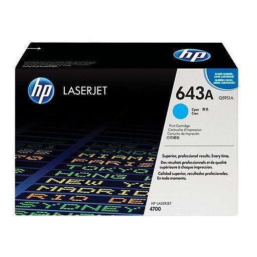 HP 643A Cyan Standard Yield Toner Cartridge, Q5951A