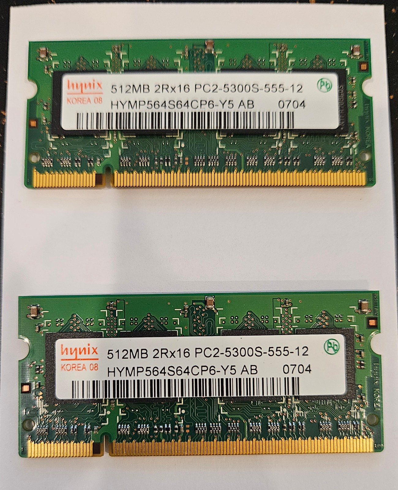 Hynix Laptop RAM Memory – 2 x 512MB – 1GB Total – PC2-5300S DDR2