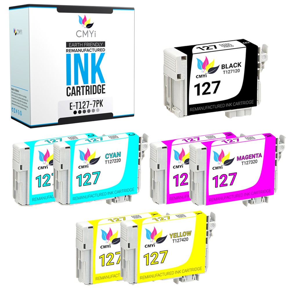 CMYi 7-PK Replacement T127 Combo Pack Ink Cartridge for Epson Stylus NX530 NX625