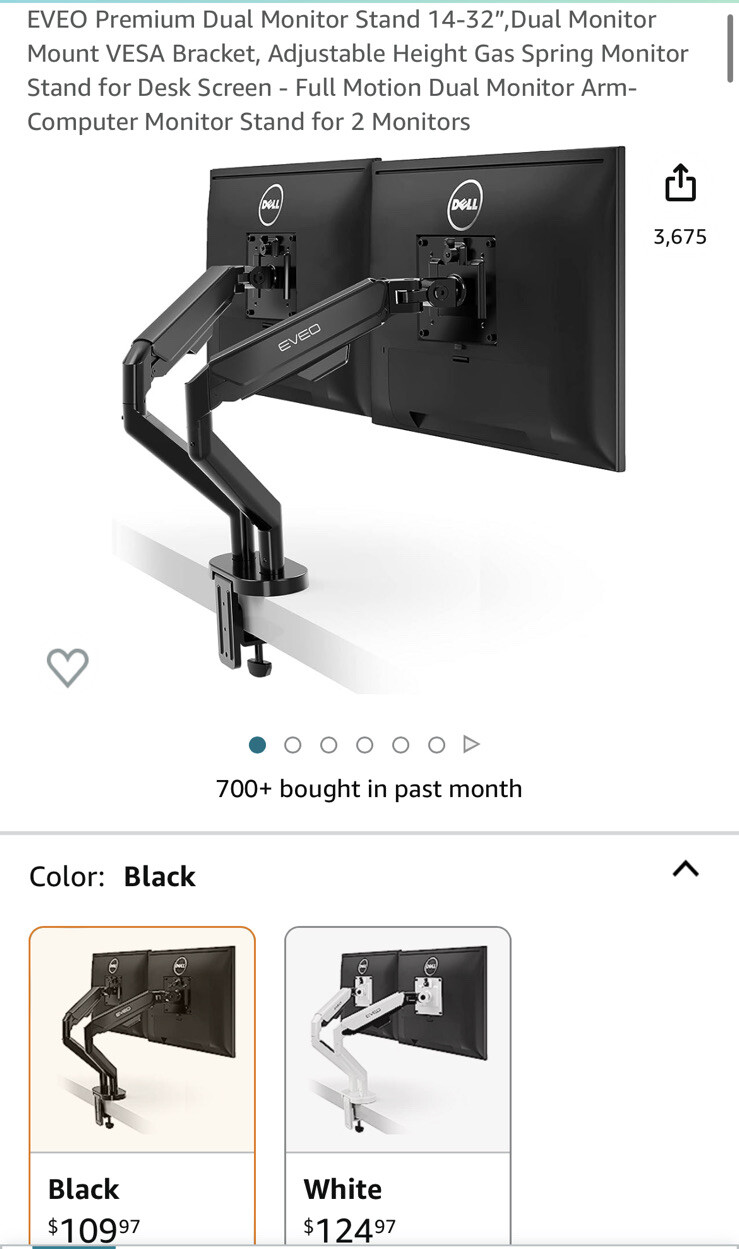 EVEO 17-32” Premium Dual Monitor Stand Mount, VESA Mount, Full Motion, Black
