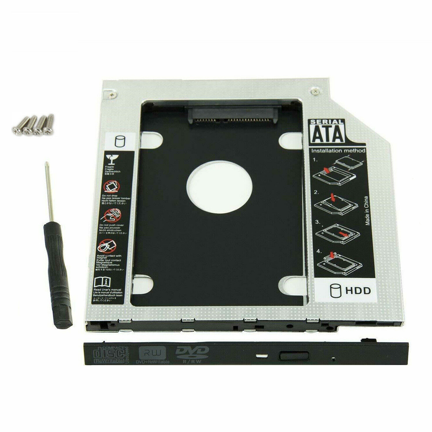 New12.7mm Universal for SATA 2nd HDD SSD Hard Drive Caddy CD/DVD-ROM Optical Bay