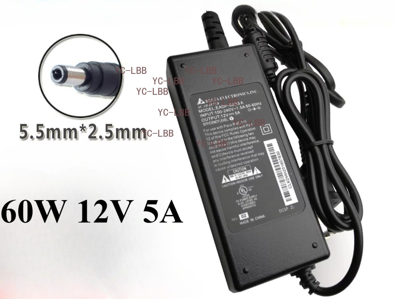 Genuine Delta 60W 12V 5A Charger Power Supply 5.5*2.5mm Tip AC Adapter