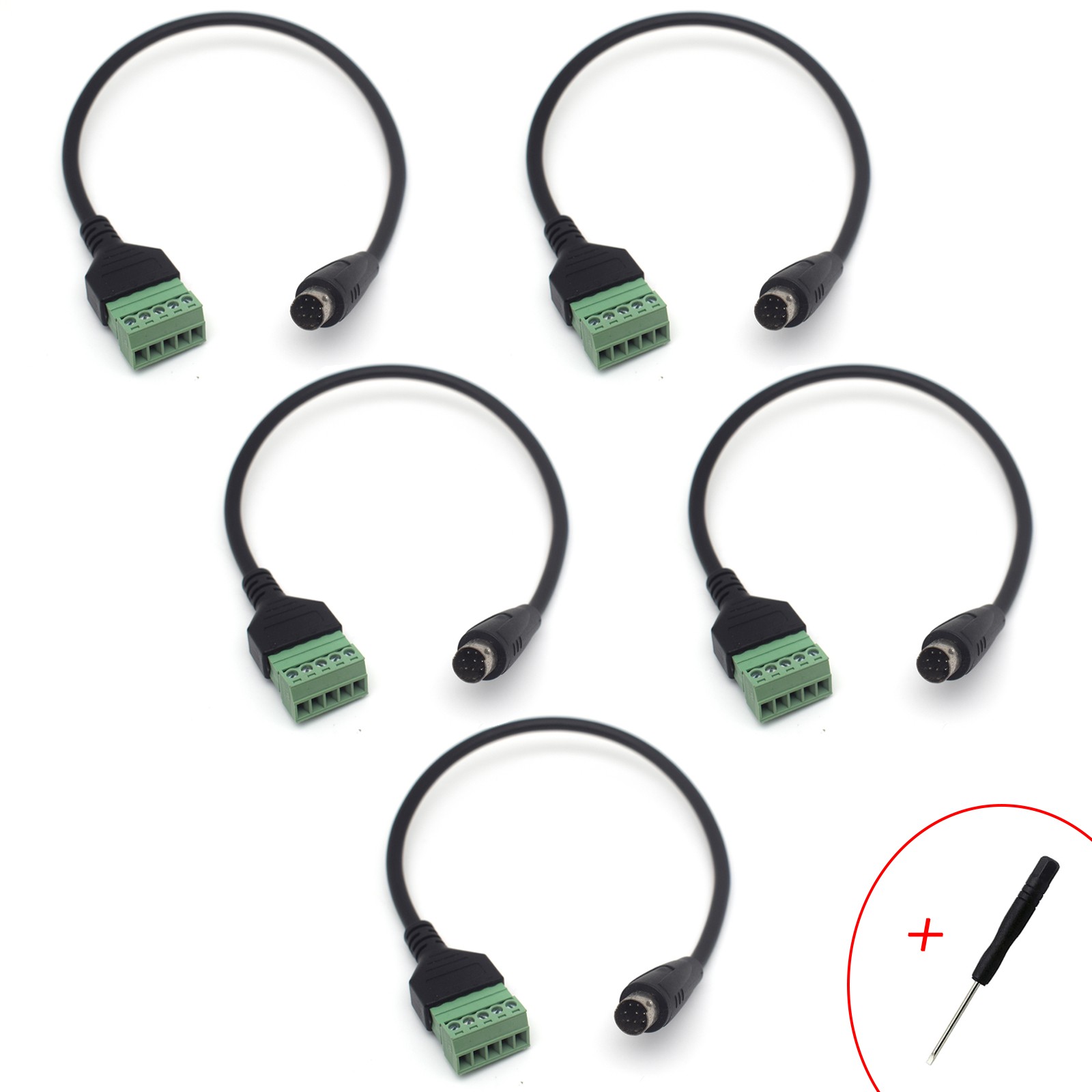 5x 8-Pin Mini DIN Male to 5-Pin Screw Terminal Pluggable DIY PLC Wiring Cable